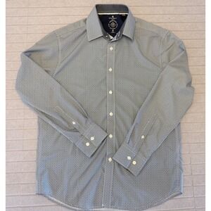 CON.STRUCT Mens Slim Fit Shirt M Navy Blue Geometric 4-Way Stretch Long Sleeve